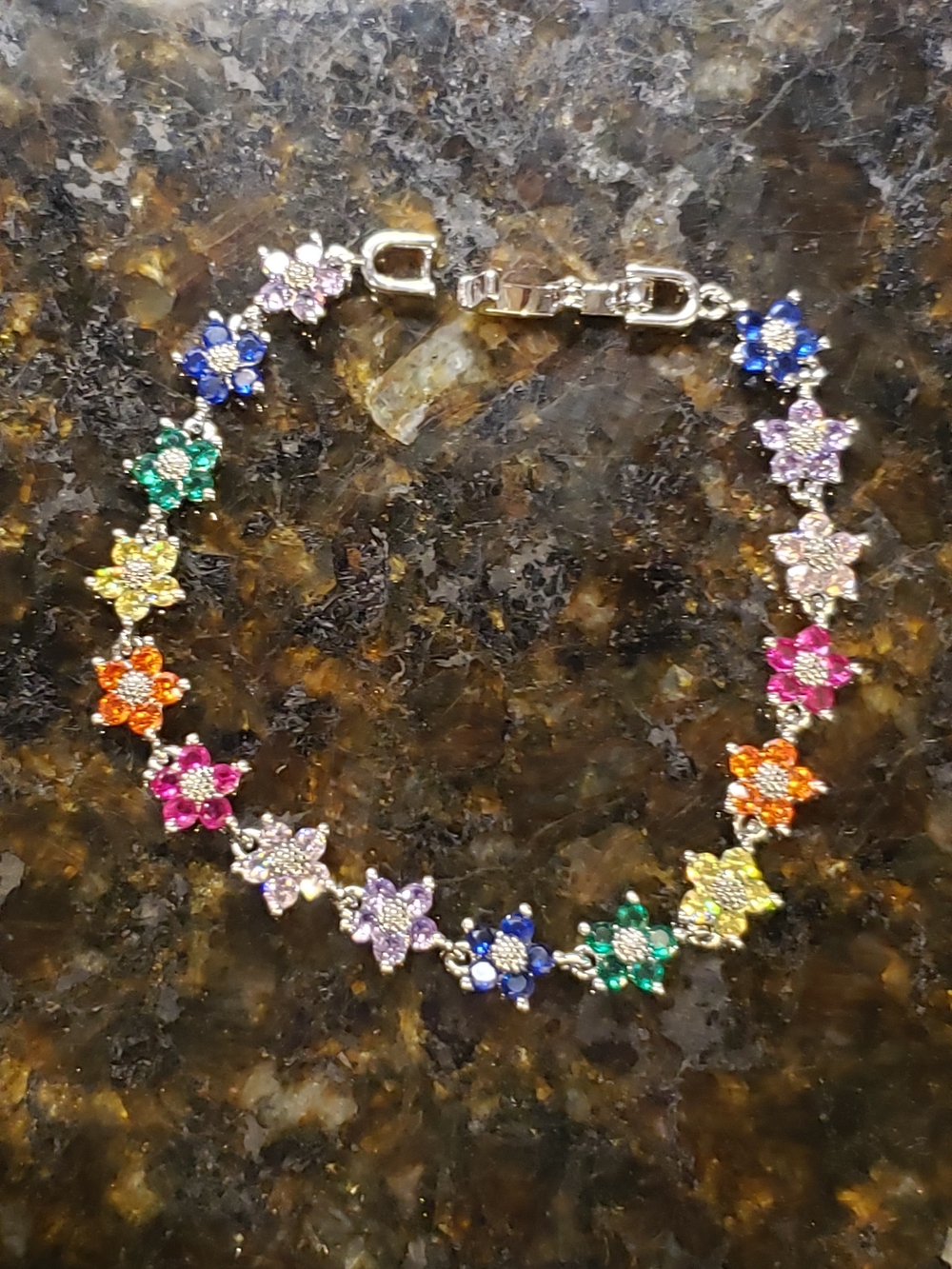 Multicolor Flower Crystal Tennis Bracelet